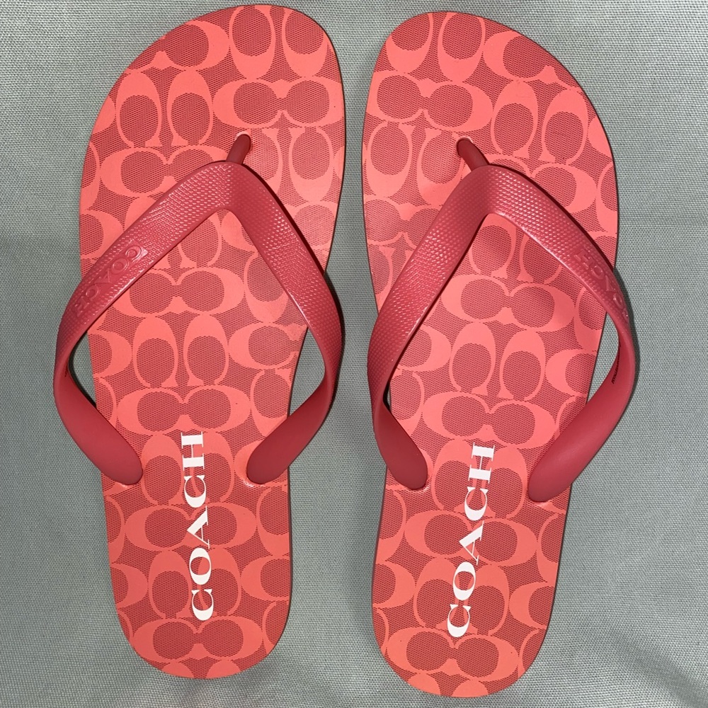 Coach Bright Coral Flip flops Sz 9-10 (NWOT)